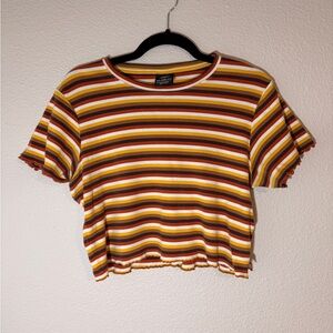 Dickies Retro Striped Crop Top in Red, Yellow, and Brown